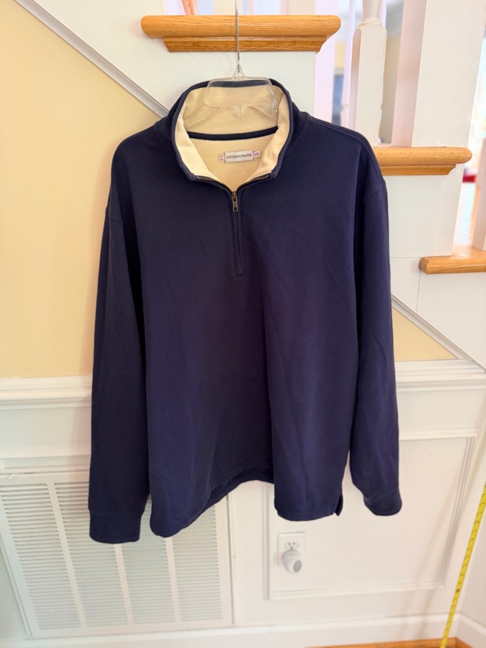 Men's Size XXL Southern Proper Navy Quarter-Zip Pullover with Cream Collar GUC
